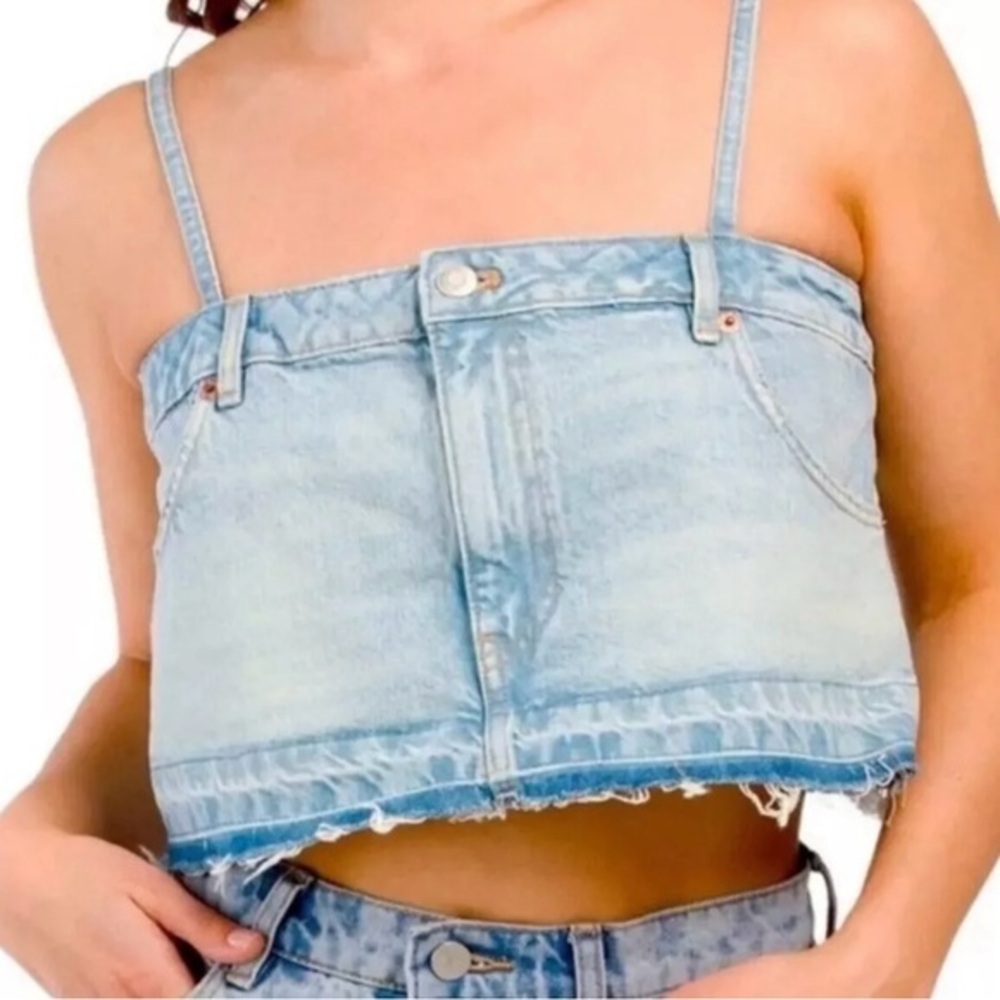 Zara Denim Reconstructed Cropped Tank Top Size‎ Large